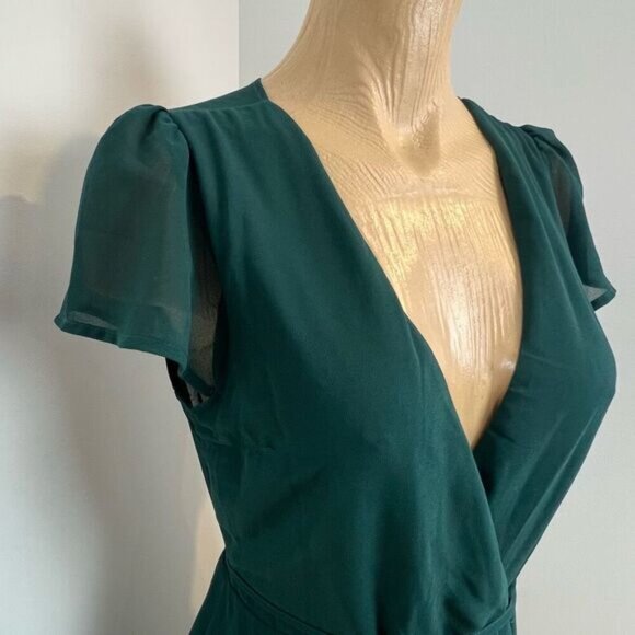 Soieblu Women’s Medium Dark Green Wrap Deep V Formal Dress Maxi Gown Bridesmaid - Picture 5 of 12